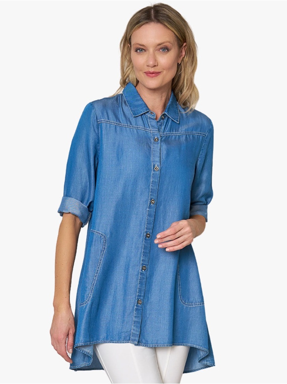 Stella Carakasi Storyteller Tunic Denim Shirt Dress Medium Wash Tencel XL